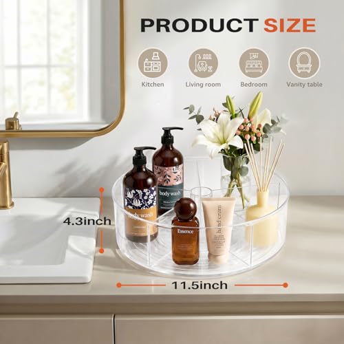 Divided Lazy Susan Turntable Organizer, 11.5" Clear Round Lazy Susan | Rotating Turntable Organizer, Plastic Lazy Susan Turntable, Rotating Storage Container Tray for Pantry, Fridge and Kitchen - size: 1 Pack - 11.5in 5 Section