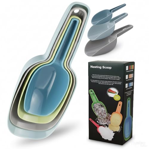 Nesting Kitchen Scoops for Ice Cubes Set of 4, Multi-Purpose Food Scoops for Dry Goods, Flour & Coffee Beans, Plastic Measure Scoops for Pet Food Durable & BPA-Free, Stackable for Easy Storage - size: Pack of 4