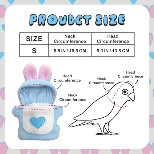Love Bellyband Rabbit Ears Pet Bird Costume, Cozy Cute Cosplay Photo Prop Clothes Parrots Flight Suit, Bird Hoodie for African Greys Monk Parakeet Cockatiel, S, 1 Piece - size: S
