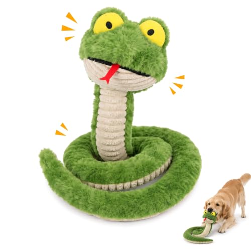 Squeaky Dog Plush Chew Toy, Interactive Tug Squeaky Toy for Chewers, Medium & Large Dogs & Fetch Play, 39.4In Stuffed Silly Snake Toy with Elastic Stretchable Body for Gentle Gum Care & Boredom Relief - color: Green (Silly Snake)