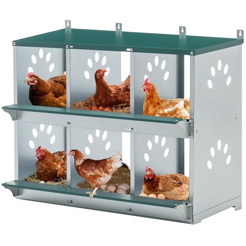 6 Compartment Chicken Nest Box, 6 Room Galvanized Steel Rustproof Metal Nesting Boxes, Chicken Egg Collection Laying Box for Hens - size: 6 Compartment