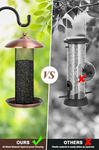 Gtongoko Finch Feeders for Outside All Metal Mesh Tube Bird Feeder Copper | 2.5 LB Hanging Bird Feeder for Nyjer & Thistle Seed, Weather-Resistant Lid, Easy Refill & Cleaning, Closed Metal Ring - color: Copper-0.24"
