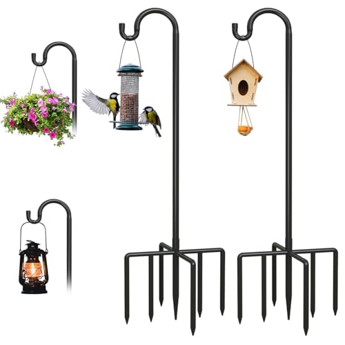 2 Pack 92 Inch Adjustable Metal Shepherd Hooks for Bird Feeder Outdoor | Heavy Duty Bird Feeder Hanger with 7 Prongs Base, for Hanging Lantern, Hummingbird Feeder, Lightweight Plant, Wind Chime - size: 2Pack 92 Inch