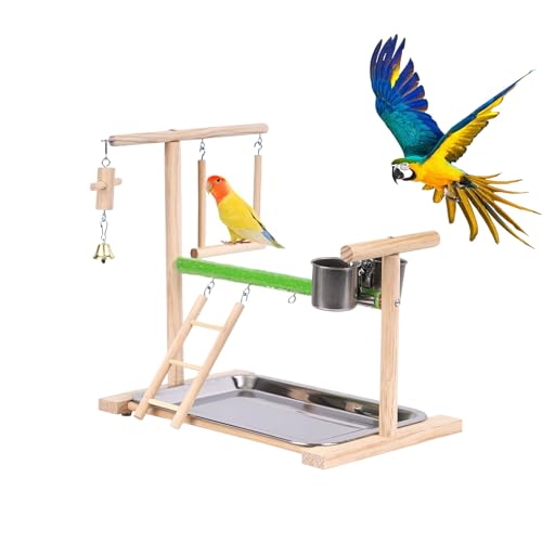 Bird Playground, Natural Wood Bird Perch Stand with Removable Tray and 2 Stainless Steel Feeder Cups, Parrot Playstand Bird Cage Toys for Conure Parakeet Cockatiel Parrot (C) - color: C