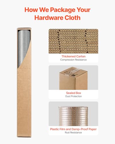 VEVOR Hardware Cloth, 1/2 inch 72 inch x 50 ft 19 Gauge Chicken Wire Fence, Hot-Dip Galvanized After Welding Metal Wire Mesh Roll, Garden Plant Welded Fencing Roll Supports Poultry Netting Cage Fence - size: 1/2 inch 72 inch x 50 ft