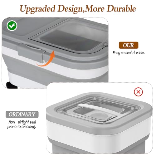2 Pack Airtight Dog Food Storage Container, 15Lbs Collapsible Pet Dog Food Storage Bin with Scoops for Rice Grain Pet Dog Cat Bird Dog Treat Storage Food Fresh