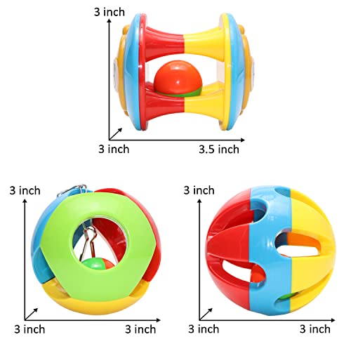 Wontee Bird Hanging Ball with Bell Colorful Chewing Treat Toy for Parrot Parakeet Cockatiel Conure Lovebird Dog Puppy Cat (3 PCS) - size: 3 PCS