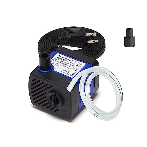 AQUANEAT Small Fountain Pump, 50 GPH Mini Submersible Water Pump with 3.3 ft Tubing, for Aquarium Fish Tank, Pet Water Fountain, Hydroponics, Pond Waterfall Filter Pump - size: 50 GPH