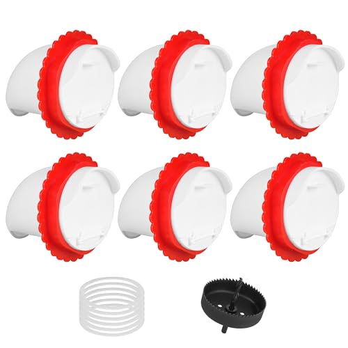 6Pcs Chicken Feeder Port, Upgraded Chicken Feeder No Waste, Waterproof Chicken Feeders with Raised Baffle & 1 Drill Bit, Poultry Feeder for Buckets, Barrels, Bins - size: 6PCS