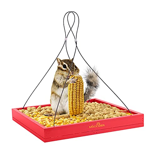Bird Feeder Hanging Tray Seed Tray Wooden Platform Hummingbird Feeder Hanging Tray Mesh Seed Platform for Garden Yard Outside Decoration Attracting for Wild Birds (Red-1pk) - color: Red