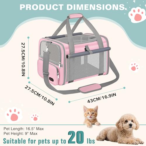 Cat Carrier Airline Approved Privacy Portable Top Load Pet Travel Bag | Soft Sided Pet Carriers for Small Cats Dogs Puppy up to 16 Lbs,Collapsible,Zipper Lock,Luggage Sleeve,2 Storage,Washable - color: Pink