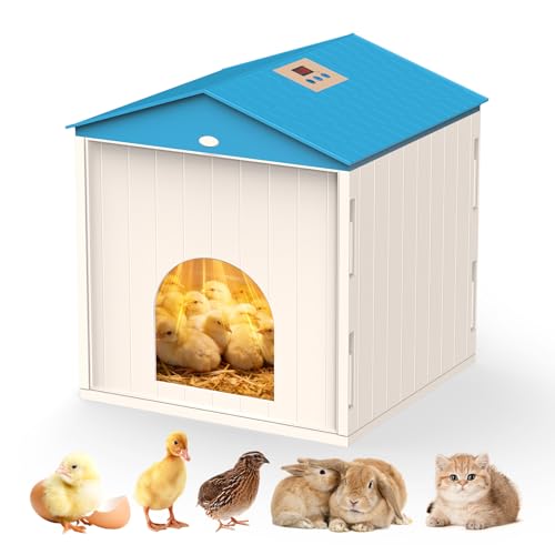 Chick Brooder Plate for Chicks Temperature Control & Display, Chicken Brooder Box for Chicks with Thermostat Fan & Light, 6.5Ft 110V Power Cord Brooder Heater 50W Chick Heat Plate 11.4"Lx11.2"W