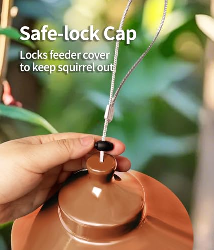 Squirrel Proof Bird Feeders for Outdoor: 4.8LB Large Capacity Hanging Bird Feeder, Weight-Activated Mechanism Wild Bird Feeders, Chew-Proof Metal Birdfeeder for Finch Cardinal Chickadee - color: Red Copper