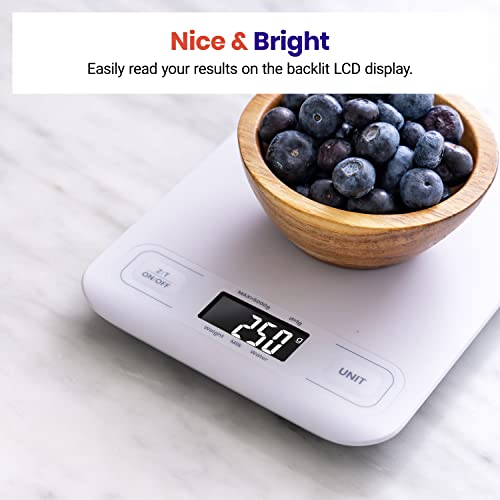 Etekcity Food Kitchen Scale, Digital Grams and Ounces for Weight Loss, Baking, Cooking, Keto and Meal Prep, LCD Display, Medium, White | Tare function, ideal for baking, weight loss, keto, meal prep, packages, liquids and jewelry, White - color: White