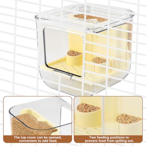 Automatic Bird Feeder with 2 Spoons, No Mess Bird Feeder for Cage, Transparent Bi-rd Cage Accessories for Parakeet Canary Cockatiel Finch(Color:White)
