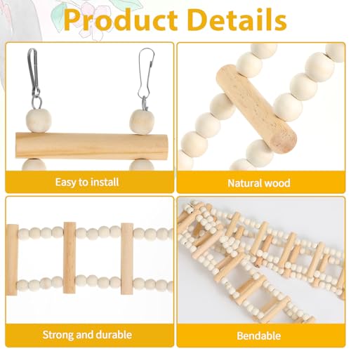 28 Steps 61.8 x 3.14 Inch Bird Ladder Bridge | Wooden Pet Hamster Climbing & Swing Toys for Birds Rats Parrots Hamster Squirrel Sugar Gliders Parakeets Cockatiels