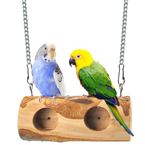 Natural Parakeet Swing Perch,Wood Bird Swing for Parakeets Hanging Birdcage Toy for Standing and Pecking,Sturdy Parrot Relieve Boredom Toys for Cockatiel Conure Canary Lovebird Finch