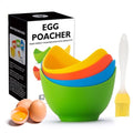Silicone Egg Poacher Cups, 4 Pack with Stable Ring Base | Make Poached Eggs Easily on Stovetop, Microwave, Air Fryer or Oven, Easy Release, BPA-Free, Includes Oil Brush