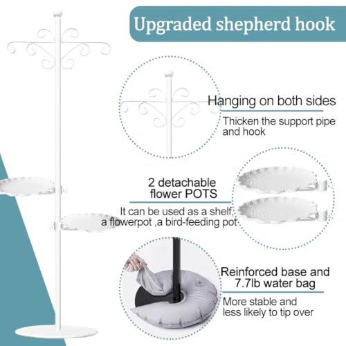 74.5" Shepherd's Hook Stand，Bird Feeder，Wind Chime, Waterproof Metal & Adjustable-Height Pole Holder for Lantern ，Hanging Plants Indoor & Outdoor（2 Placement Racks - color: White