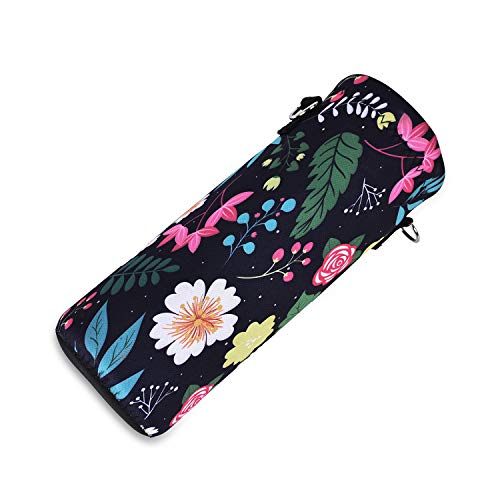 AMARY 500ML Neoprene Water Bottle Carrier Bag with Adjustable Shoulder Strap,Insulated Water Bottle Cover for Stainless Steel/Glass/Plastic Bottles 16.9OZ (Flowers-5) - color: Flowers-5