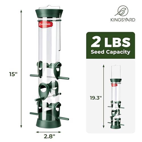 Kingsyard 2 Pack Tube Bird Feeders for Outdoors Hanging | 6-Port with 360° Feeding, No-Spill Design, 2 lb Seed Capacity, Attracts Finches & Songbirds, Garden & Backyard Decor, Green - color: Green