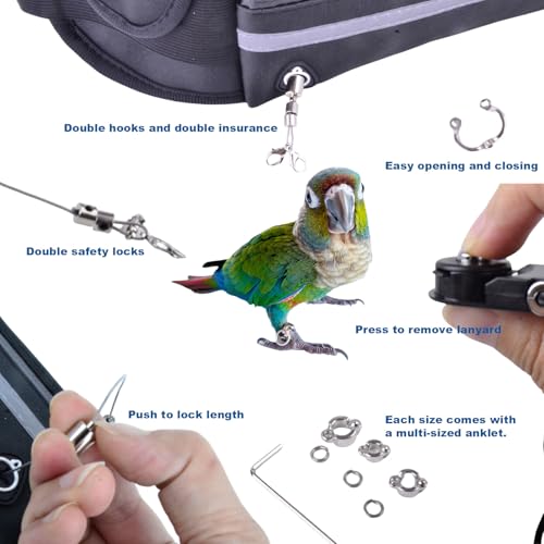 Hands-Free Bird Harnesses Suitable for Cycling and Driving Outdoors and Belts self-retracting Fanny Pack Bird Leash suirtable for Parrots Conures Cockatiels - size: medium group