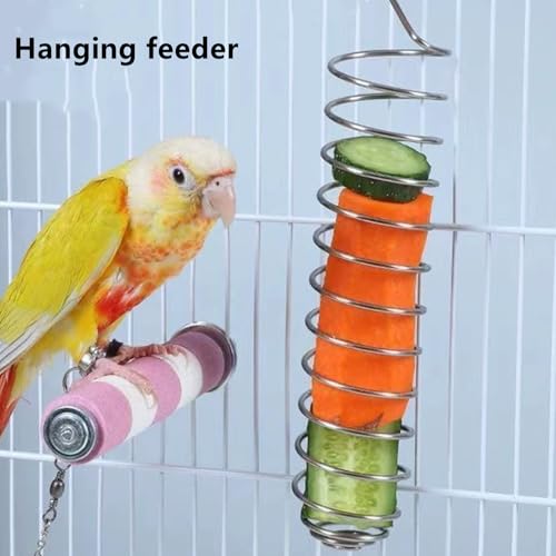 Bird Food Holder Parrots Foraging Toys for Birdcage Hanging, Stainless Steel Bird Treat Feeders Food Basket for Parakeet Cockatiel African Grey Conure Cockatoo Macaw