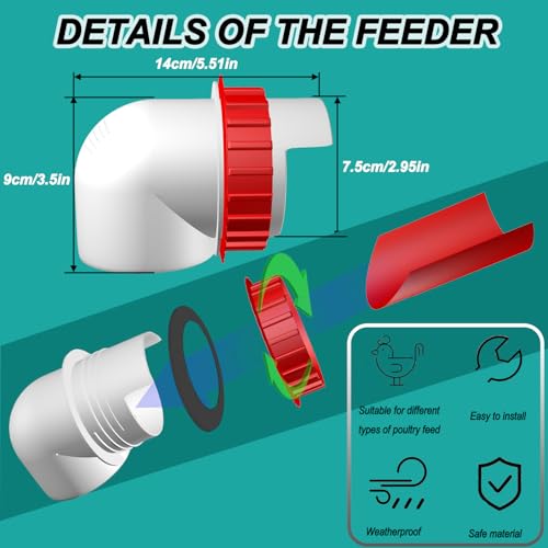 6-Port DIY Chicken Feeder and Waterer Kit, No-Waste Automatic Gravity Poultry Feeder-Spill-Proof, Rain-Proof Design for Buckets, Barrels, Bins, Troughs