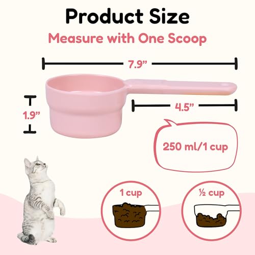 1 Cup Dog Food Scoop, Extra Long Handle Sturdy Melamine Pet Food Measuring Scoop with Clear Marking Lines, BPA-Free, Shatterproof, Dishwasher Safe (Pink, 1 Cup) - color: Pink, size: 1 Cup
