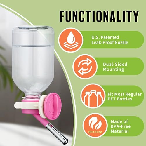 Choco Nose Patented No-Drip Water Bottle/Feeder for Guinea Pigs/Hamsters/Bunnies/Ferrets/Other Small Pets, Critters and Animals -for Cages, Crates or Wall Mount. 10.2 oz. Nozzle 10mm, Pink (C128) - color: C128 Pink, size: Guinea Pigs-Small Bunnies-Ferrets