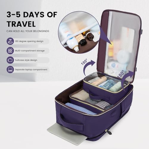 LOVEVOOK Travel Backpack for Women, 40L Carry On Backpack with 3 Packing Cubes,TSA Personal Item Travel Bag Airline Approved, Water Resistant Weekender Overnight Luggage Daypack, Fits 17 Inch Laptop - color: H-blue-purple-black, size: Large - 17.3 Inch -