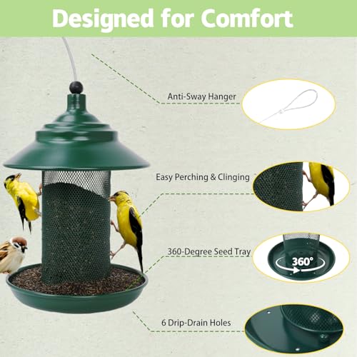 All-Metal Finch Feeder, Squirrel Resistant Nyjer Seed Bird Feeder Green | 2.5 lb capacity, powder-coated all-metal mesh resists squirrels and weather while keeping nyjer seed fresh and accessible. - color: Green, size: 2.5 LB