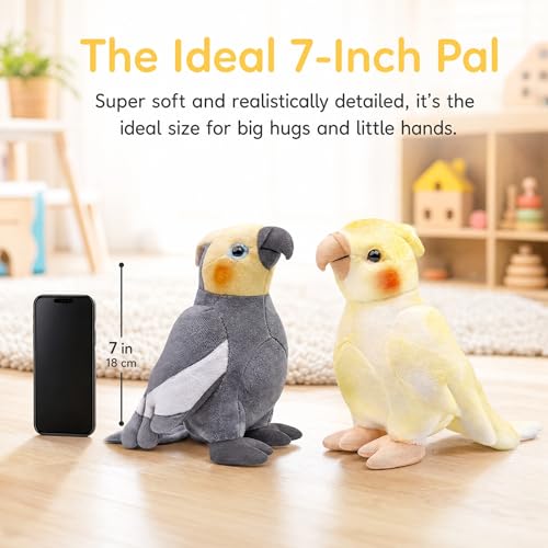 Cockatiel Plush Toy Set - 2pcs Simulation Yellow and Grey Parrot Stuffed Animal, Cute Little Bird Doll as Gift for Your Friends 7 Inch - style: Gray and Yellow