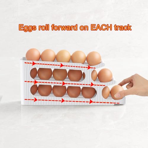 Egg Holder for Fridge, Egg Roller for Eggs 18 Count, 3 Tiers | Auto Rolling Egg Storage Organizer for Refrigerator, Slim Space Saving Container, Dispenser - size: 3 Tiers
