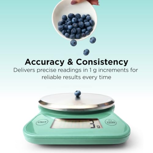 Kitchen Mama Q-Series Digital Food Scale, Teal | 13.2 lb / 6000g Capacity, 1g Precision, Tare Function, Stainless Steel Platform, LCD Display - color: Teal