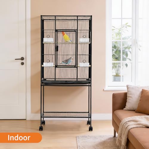 Garvee Large Bird Cage, 54" H Big Bird Cage with Stand for Parakeets Parrots Conures Lovebird Cockatiel Black