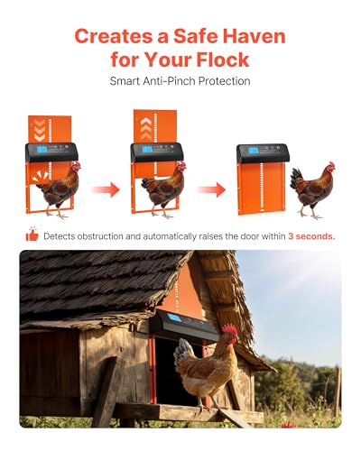 VEVOR Automatic Chicken Coop Door, Battery Powered Chicken Coop Door with Timer & Manual Setting, Anti-Pinch Security, Durable Aluminum Alloy, Chick Run Gate Opener with Waterproof Sealing, Orange - color: Orange, size: 13.8"L x 9.8"W x 2.9"H