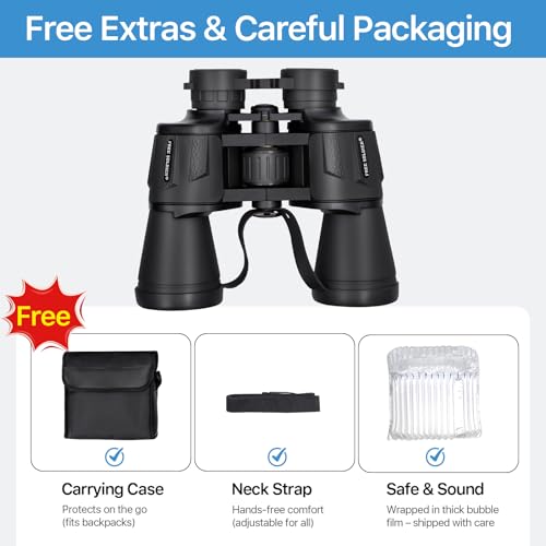FREE SOLDIER 20x50 High Powered Binoculars for Adults, Black | With Bak4 Prism Fmc Lens, Lightweight, Portable, Waterproof, Fog-Proof, For Bird Watching, Hunting, Hiking, Concerts, Travel - color: Black