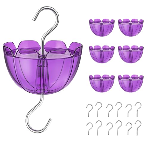 6-Pack Ant Moat for Hummingbird Feeders 4OZ | Heavy Duty Metal Hooks with Water Level Window, Bright Red Flower Design for Outdoor Hanging Bird Feeders - color: Purple