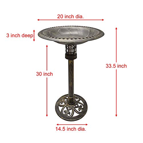 Westcharm 34 Inch Solar Powered LED Lighted Birdbath for Outdoors Yard Outside Outdoor Garden Decoration Pedestal Base Stand - Antique Brushed Bronze Polyresin Solar Bird Bath - color: Bronze, size: 34 Inch Tall