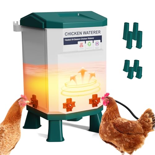 Heated Chicken Waterer, Thermostatically Controlled Poultry Water Heater for Winter, 4 Horizontal Nipples and 8 Support Legs, Anti-Freezing Watering System for Coop Accessories (Blue, 1.9Gallon)
