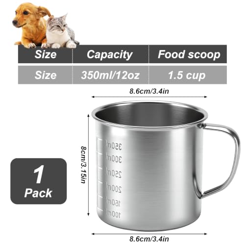 1.5 Cup Dog Food Scoop, 304 Stainless Steel Dog Food Measuring Cup | 1 1/2 Cup Pet Food Scoop with Handle for Dogs, Cats, Birds & Rabbits, Ideal for Dry Food & Treats