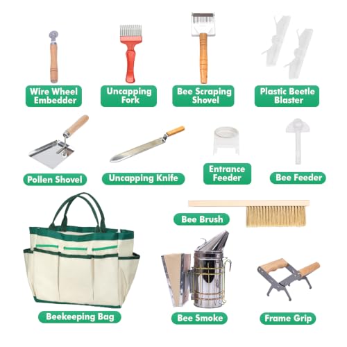 Honey Lake 31Pcs Beekeeping Supplies Starter Kit with Bee Suit – Includes Bee Smoker, Beehive Frame Holder, Frame Grip, Hive Tool, Bee Marking Pen & More Tools for Beginner Beekeepers (XL) - size: XL