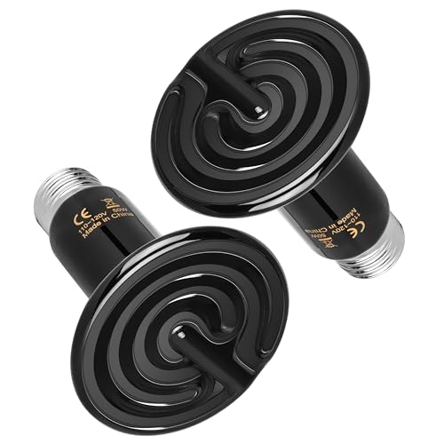 HealSmart 50W Reptile Heat Lamp Ceramic Heat Emitter, No Light Emitting Heat Bulbs, Suitable for Snake/Lizard/Spider, Plant Growth and Incubating Chicken, 2-Pack - size: 50 Watts, style: D-75mm (2.95")