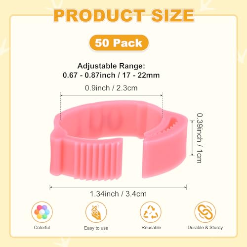 M METERXITY 50-Pack Adjustable Chickens Leg Bands, 17-22 mm Plastic Poultry Identification Chicken Leg Rings for Turkey/Duck/Goose/Chicks, Colorful Numbered Foot Clip on Tags [Pink] - color: Pink