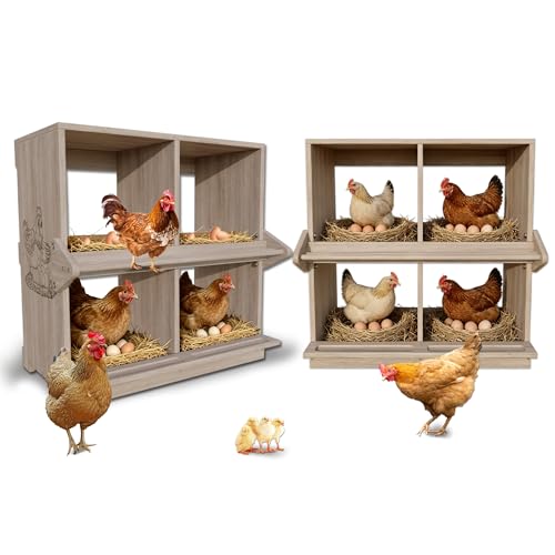 Wooden Nesting Boxes for Chickens Two-Tier Chicken Nesting Box with Swing Perches Floor and Wall Mount Large Laying Eggs Nest Box for Chickens Hens Ducks Poultry (8 Compartments) - size: 8 Compartments