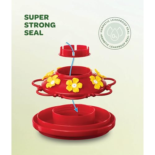 Hummingbird Feeder [Set of 2] Leakproof Clear Plastic 10 oz Wide Mouth. | Features A Built-in Ant Guard - Circular Perch with 5 Feeding Ports - Wide Mouth/2 Part Base for Easy Filling & Cleaning. - size: 10 oz - 2 Pack