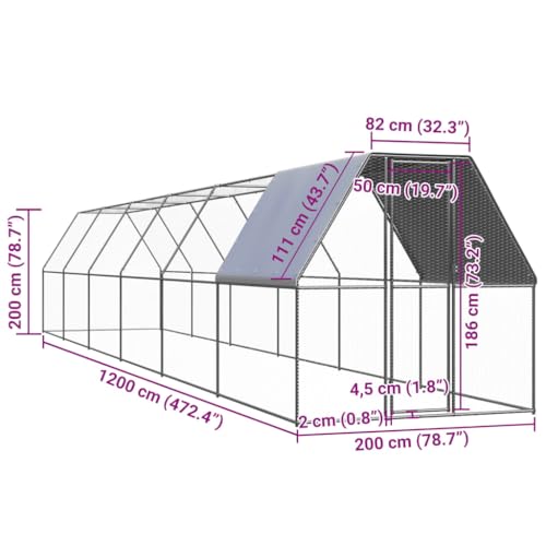 Outdoor Chicken Cage, 78.7x78.7x78.7 Inches Galvanized Steel Poultry Coop, Large Walk-in Pen with Protective Roof Cover and Lockable Gate for Backyard Garden, Silver - color: Silver-C