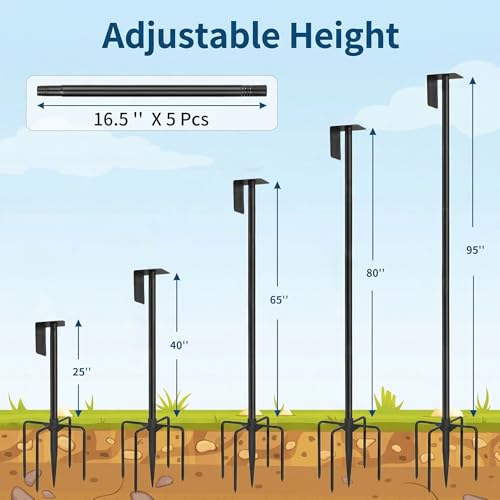 Bird Feeder Pole, Heavy Duty Metal Stand, 5-Prong Base for Extra Stability, Adjustable Height, Rustproof Outdoor Garden Pole, Tool-Free Assembly, 95 Inch - size: 95 INCH
