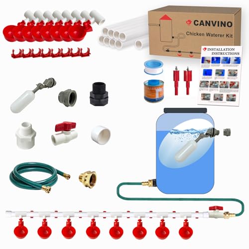 Automatic Chicken Waterer System, Complete PVC Pipeline Watering Kit | 45PCS Leak-proof Set with Chicken Cups, Float Valve & Garden Hose, Ideal Chicken Coop Accessories, No Bucket Included
